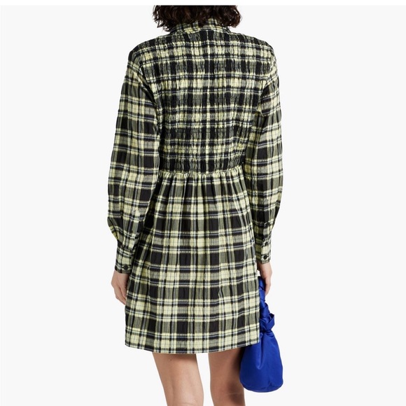 GANNI Seersucker Check Smocked Shirt Dress Size 34 (US2) - Picture 3 of 8